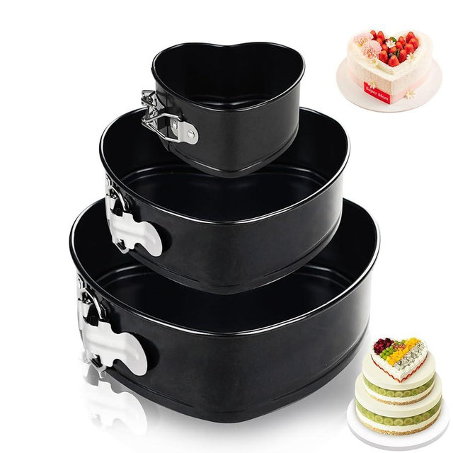 ECCOGREAT 4"+7"+9" Non-Stick Cheesecake Pan, Springform Cake Pans Leakproof Heart Cake Pan, Removable Bottom Quick Release Latch Moulds for Birthday Cake