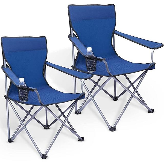 Camping Foldable Chair,Blue Portable Folding Lawn Chair, Folding Chairs for Outside with Padded Armrests and Cup Holder, Camp Chairs for Outdoor,Picnic, Fishing, Hiking(2 Pack)