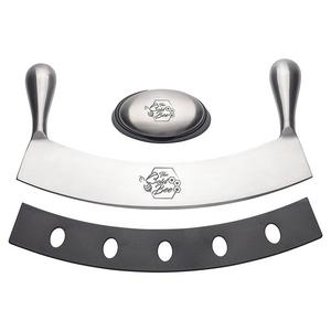 The Bold Bee's 12" Stainless Steel Mezzaluna Knife with Cover & FREE Stainless Steel Soap Bar | Eco Friendly | Pizza Cutter | Fruit, Vegetable & Salad Chopper & Dicer | Herb Mincer | Smell Neutralizer