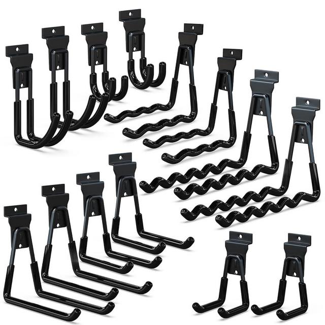 3-H Slatwall Accessories 14 Pack, Slatwall Hooks & Hangers 7 Sizes, Slat Wall Hanging Hooks, Proslat Accessories for Garage Wall Panels Organzing Garden Tools Chairs Ladder(Black)