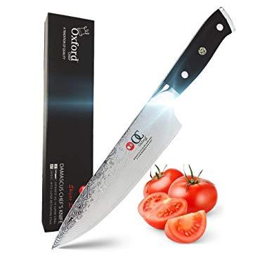  OXFORD CHEF Chefs Knife 8 inch Best Damascus- Japanese- VG10  Super Steel 67 Layer High Carbon Stainless Steel-Razor Sharp, Stain &  Corrosion Resistant, Awesome Edge Retention: Home & Kitchen