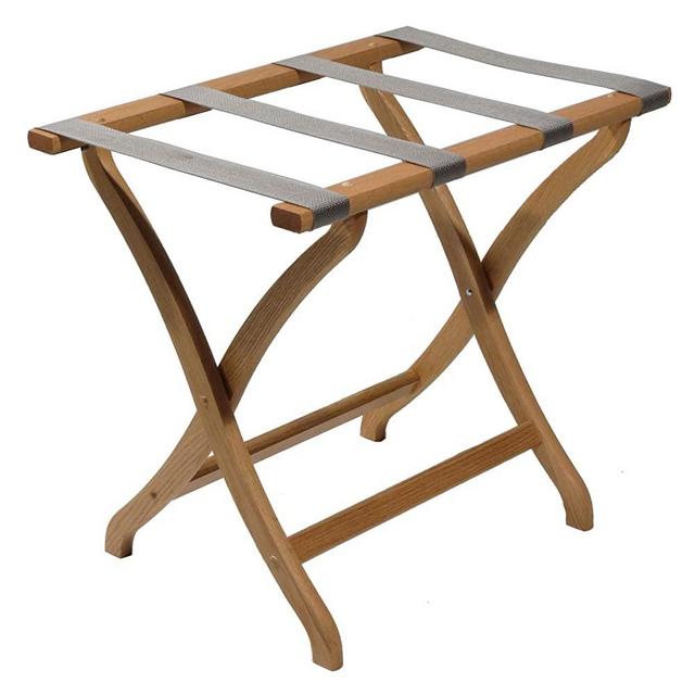 Wooden Mallet Designer Curve Leg Luggage Rack,Grey Straps, Light Oak
