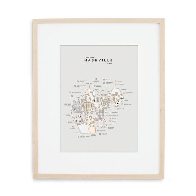 Nashville Letterpressed Map Print, Natural Frame, 16"x20"