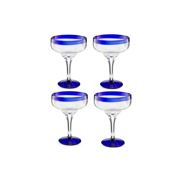 The Wine Savant Hand Blown Mexican Blue Rim Margarita Glasses, Perfect Addition to Home Bar, Unique Style & Decor - 4 pk