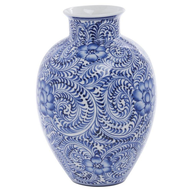 Porcelain Bud Blue and White - 6 1/2"Dia x 9 1/2"H