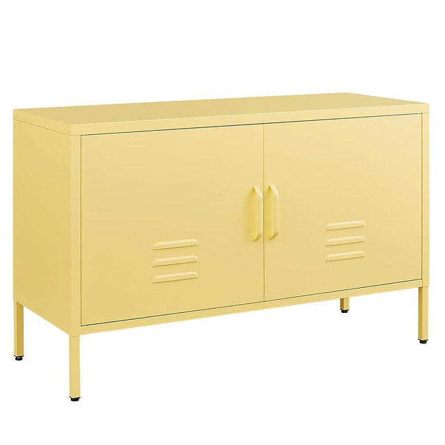 IRONFFICE Locker Cabinet,Metal Storage Cabinet with Doors,Metal TV Stand for Bedroom,Wide Accent Storage,Yellow