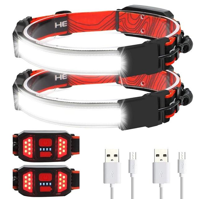 Rechargeable Headlamp 2 Pack, 230° Illumination Wide Beam Headlamp, 1000 Lumen, 3 Modes, Super Bright LED Headlamp, Lightweight Head Lamp for Hiking, Running, Fishing, Camping