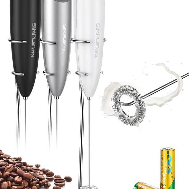 SIMPLETASTE Milk Frother Handheld Battery Operated Electric Foam Maker, Drink Mixer with Stainless Steel Whisk and Stand for Cappuccino, Bulletproof Coffee, Latte