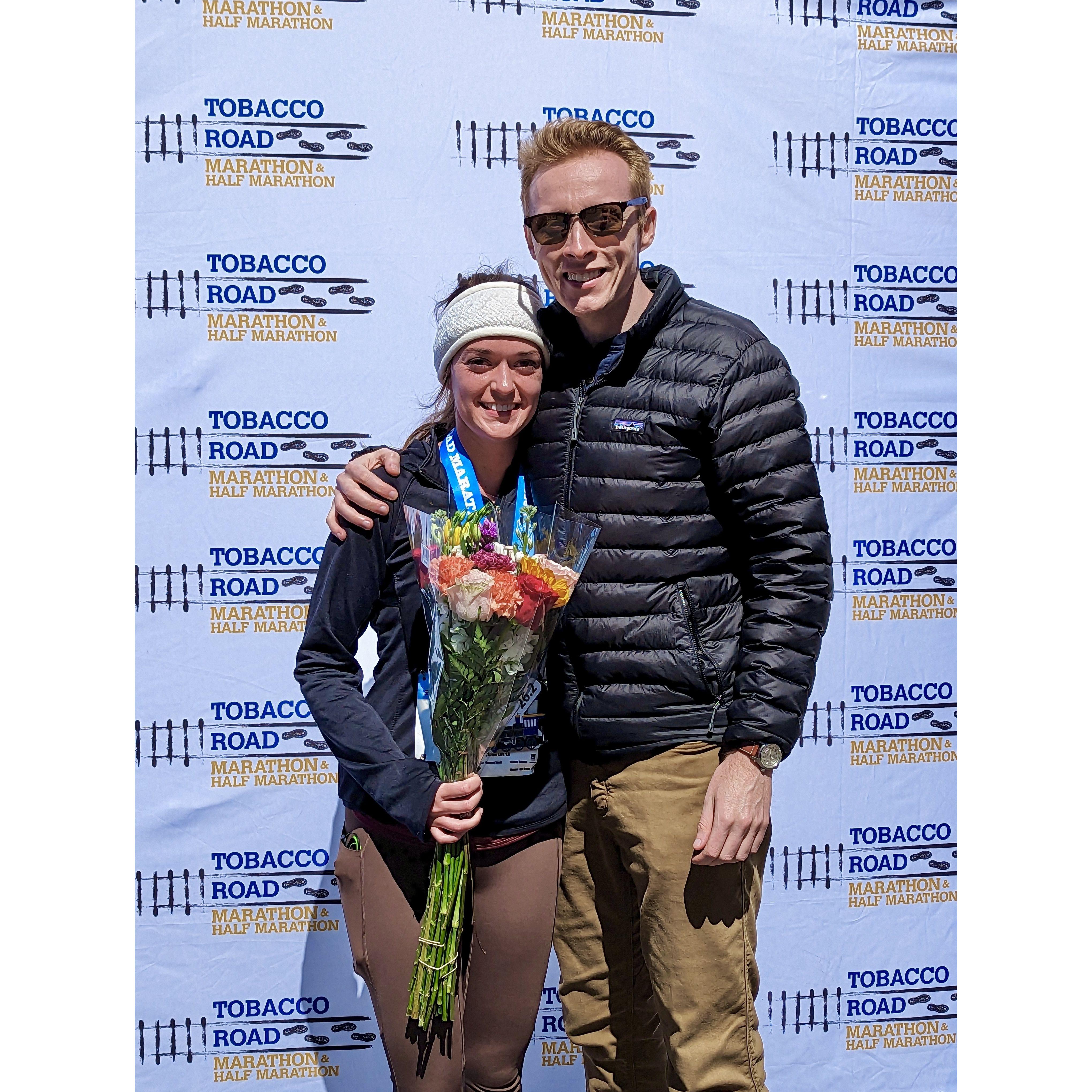 Colleen survived a marathon and Adam cheered her on from training to race day - March 2023