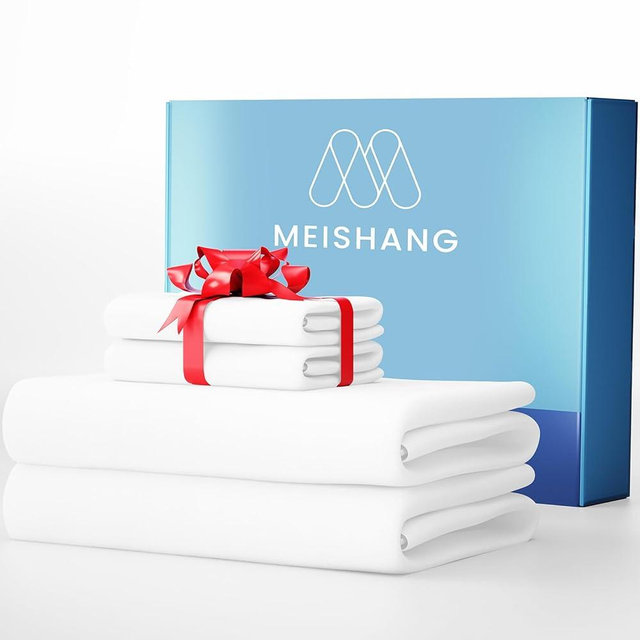 MEISHANG 1000 Thread Count Cotton Sheets King Size - 100% Egyptian Cotton, Sateen Weave, Soft & Breathable, Oeko-Tex Certified, 16" Deep Pockets - 4 Piece (King, White)