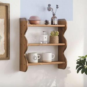 100% Solid Wood Wall Shelf 3-Tier, Rustic Floating Shelves Wall Mounted Storage Rack, Farmhouse Decor Hanging Shelf Display Shelves for Apartment, Living Room and Bedroom