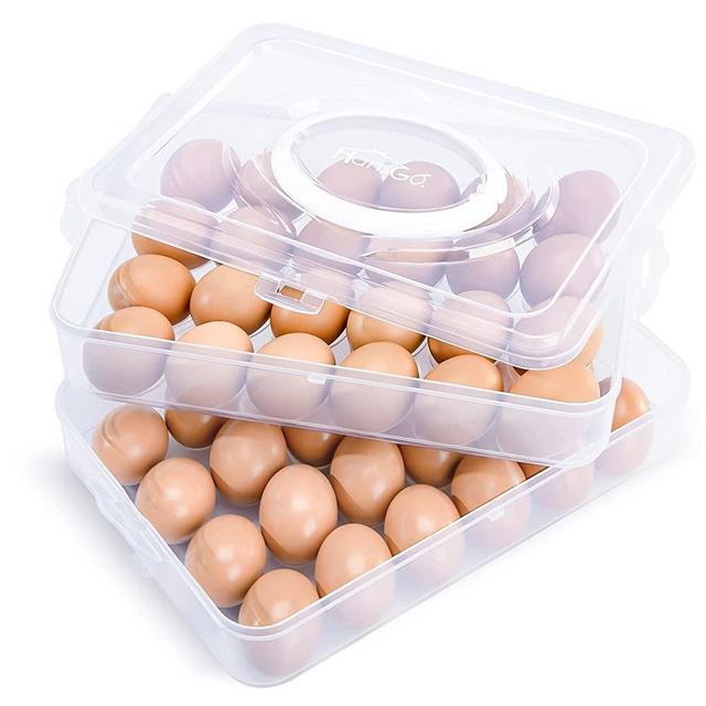 HANSGO Egg Holder, 2-Layer Deviled Egg Tray with Lid and Handle Egg Carrier Box Dispenser Container with Handle for 48 Eggs