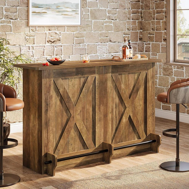 Tribesigns 63-Inch Bar Table, 2-Tier Bar Cabinet Height Pub Table with Footrest, Modern Coffee Cabinet for Home Kitchen, Large Home Unit Liquor Furniture, Bistro, Dining Room, Living Room, Brown
