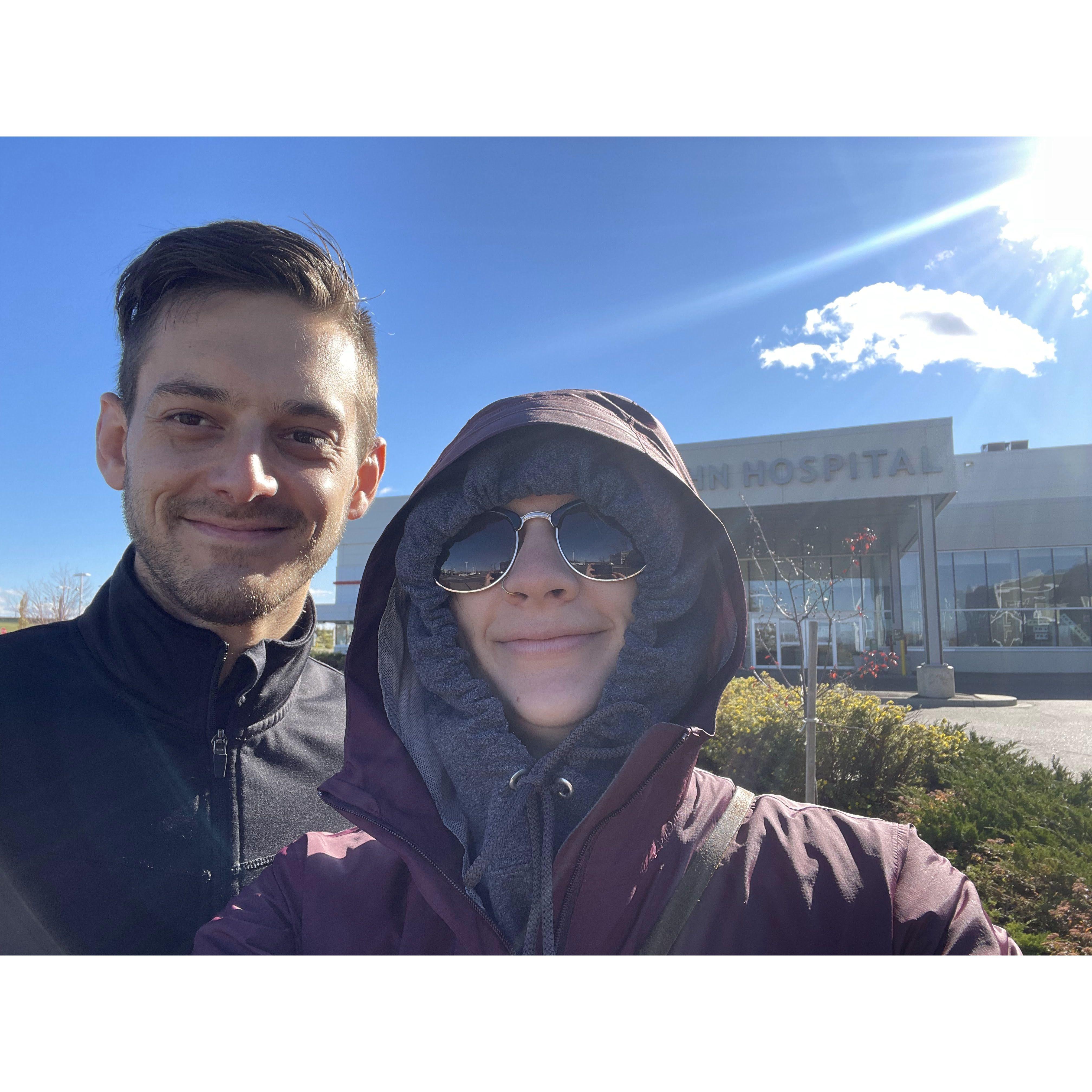 Megan visiting Riley at work. Fort St. John, BC - October 2021.