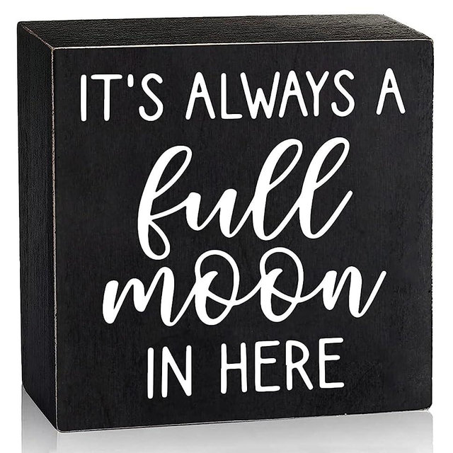It's Always a Full Moon in Here - Funny Bathroom Wooden Box Wall Art Sign, Black Wooden Box Farmhouse Bathroom Washroom Decor Plaque, for Family Home Bathroom Office Desk Decor 6"x6"