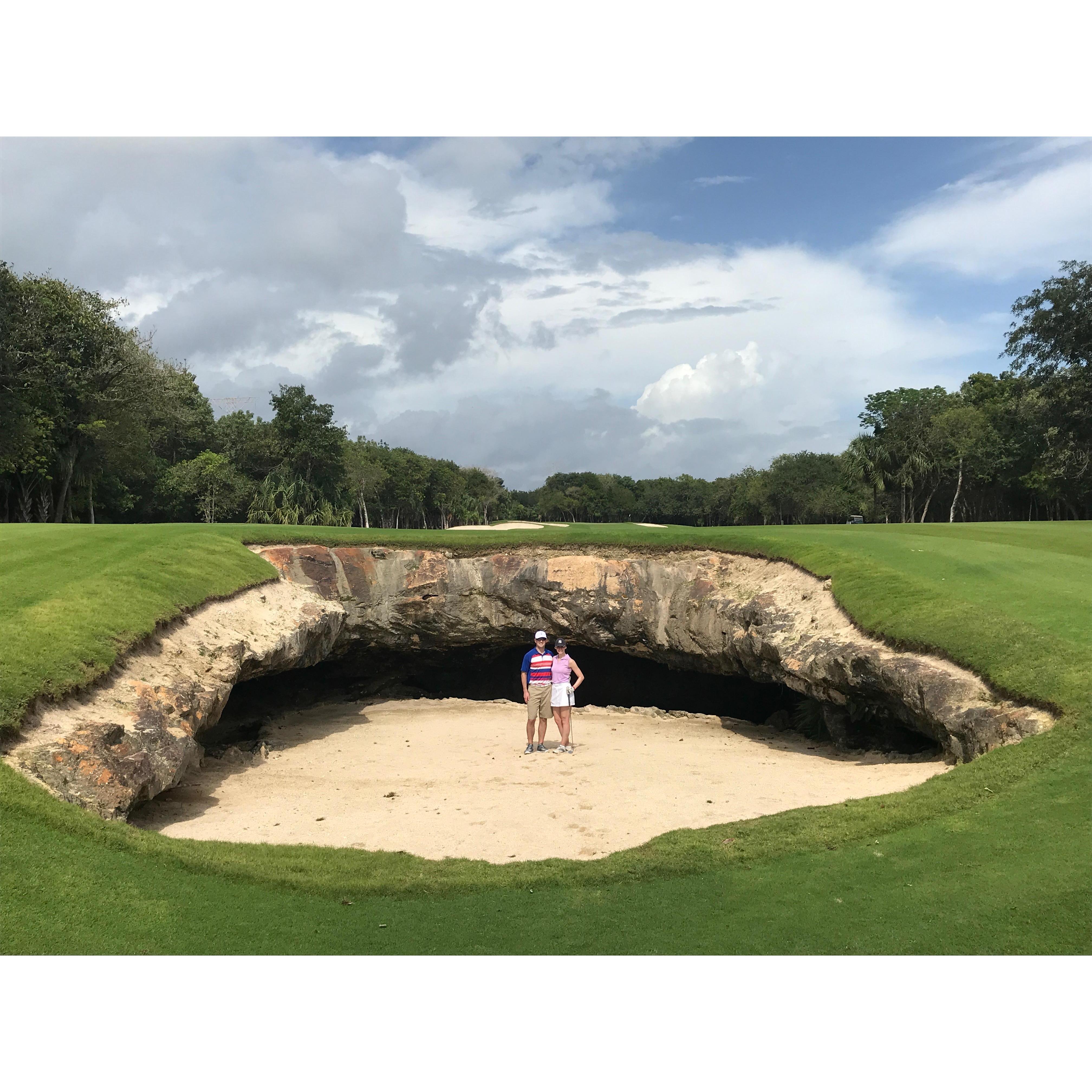 Got to play at El Cameleon Mayakoba Golf Course in Riviera Maya, Mexico (site of the WGC-Mexico Championship) and snapped this photo in the course's famous "cave bunker"
