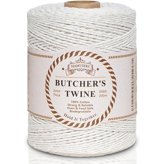 Butchers Twine for Cooking, Baking & Crafts - Food Safe Kitchen Twine for Tying Meat, Trussing Turkey, Roasting, Sausage Making - Strong Cotton Rope for Garden, Crafts & Packing, 656ft 2mm(Beige)