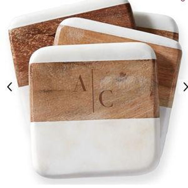 Mark & Graham Wood and Marble Coasters, Set of 4, White