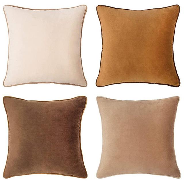 MONDAY MOOSE Decorative Throw Pillow Covers Cushion Cases, Set of 4 (18” x 18”) Soft Velvet Modern Double-Sided Designs, Mix and Match for Home Decor, Pillow Inserts Not Included (Brown/Beige)