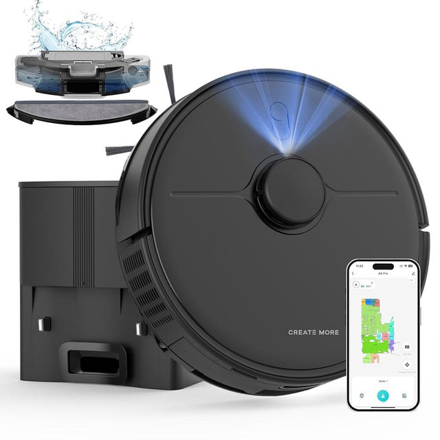 eitton Robot Vacuum and Mop Combo, 90 Days Self-Emptying, 6000Pa Powerful Suction, Home Mapping, Easy Custom Robotic Vacuum for Pet Hair, Dust, Carpet, WiFi/Alexa
