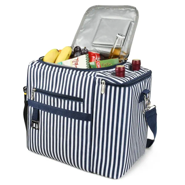 Tirrinia 27 Cans Cooler Bag, Dual Compartment Insulated Leakproof Coolers with Shoulder Strap for Picnics, Camping, Beach Trips, Navy Streak
