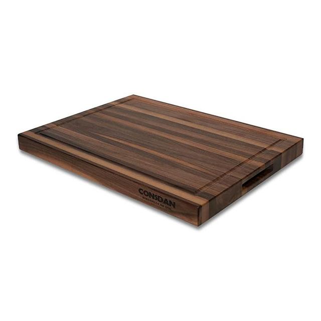 CONSDAN Black Walnut Butcher Block Cutting Board with Invisible Inner Handles, USA Grown Hardwood, 1" Thick, 16" L x 12" W