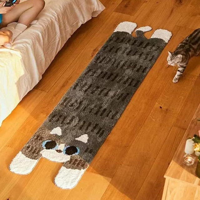 Haukea Cool Rugs for Bedroom Aesthetic Cute Cat Bath Mat Runner Rug Unique Funky Tufted Rugs Funny Cartoon Rug for Dorm Preppy Room Decor