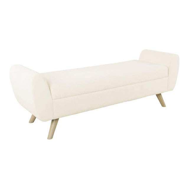 HomePop Modern Wood Legs Home Décor|Bench with Storage for Living Room & Bedroom, Large, Sherpa Cream