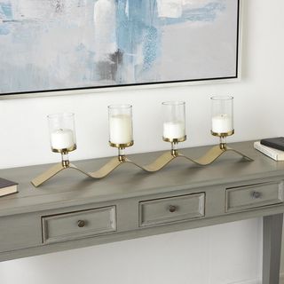 Stainless Steel 4-Candle Room Hurricane Lamp with Wavy Base