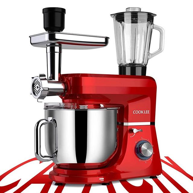 COOKLEE 6-IN-1 Stand Mixer, 8.5 Qt. Multifunctional Electric Kitchen Mixer with 9 Accessories for Most Home Cooks, SM-1507BM, Ruby Red