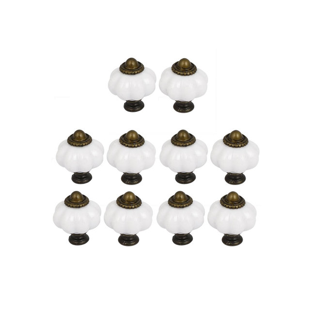 Unique Bargains Vintage Style Door Knobs Cabinet Drawer Cupboard Kitchen Pull Handle White 1.3"x1.4" 10pcs