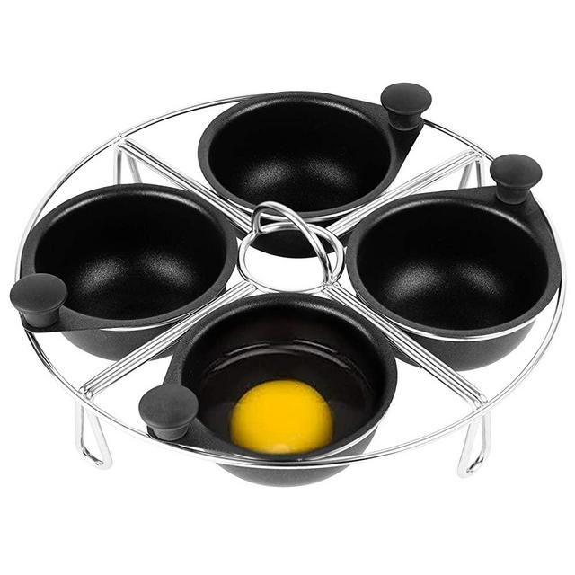 Modern Innovations Stainless Steel 4-Cup Egg Poacher Tray - Complimentary Silicone Mitt - Egg Poacher Insert for Poaching Eggs & Eggs Benedict - Poached Egg Maker Compatible with Most Pans