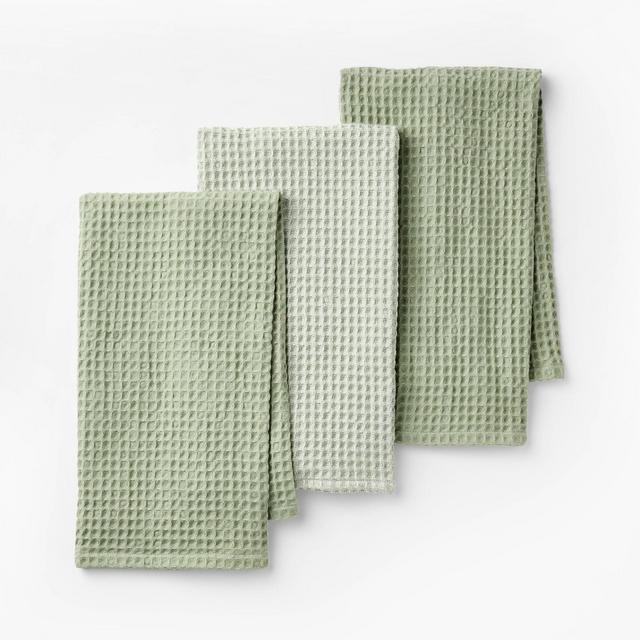 3pc Waffle Kitchen Towels Green - Figmint™