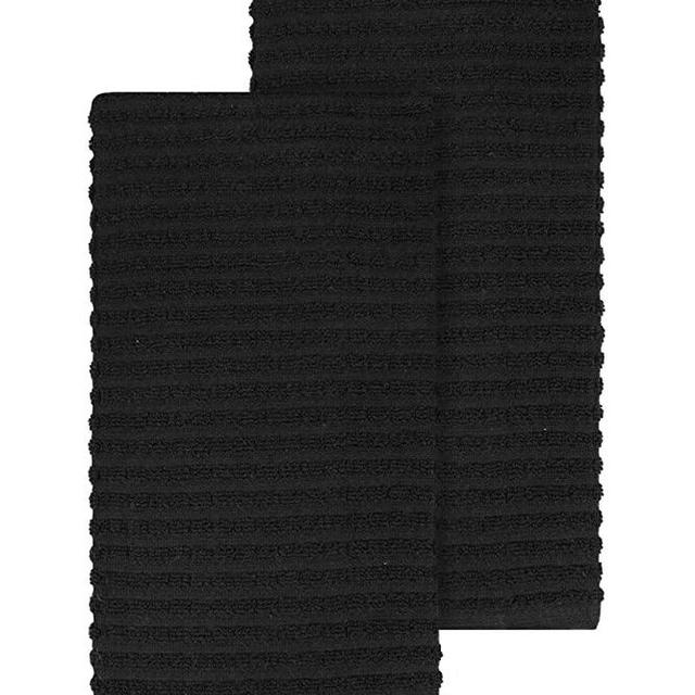 Ritz Royale Collection 100% Combed Terry Cotton, Highly Absorbent, Oversized, Kitchen Towel Set, 28" x 18", 2-Pack, Solid Black
