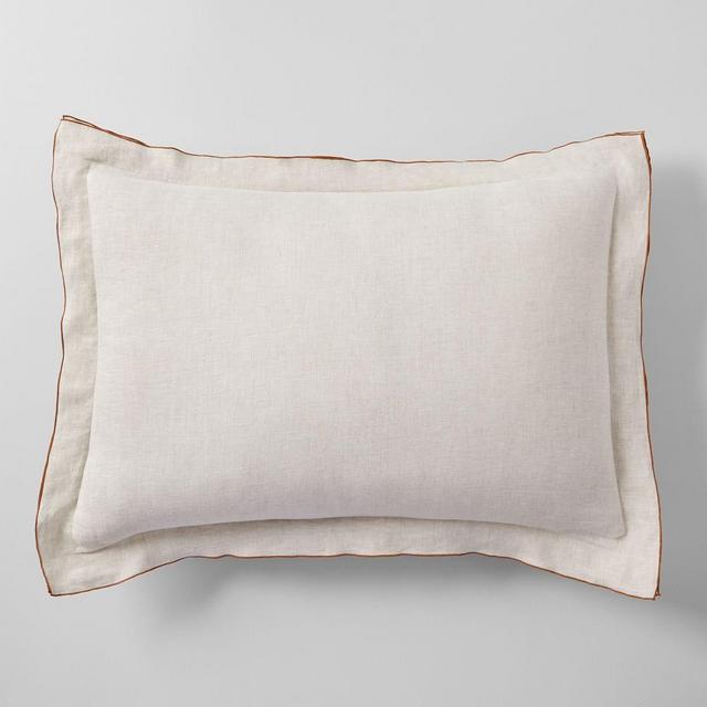 European Flax Linen Merrow Edge Standard Sham, Natural Flax/Terracotta