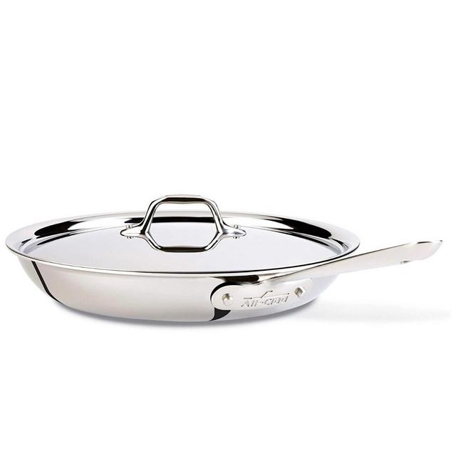 All-Clad D3 Stainless Cookware, 12-Inch Fry Pan with Lid, Tri-Ply Stainless Steel, Professional Grade