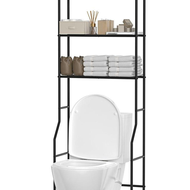 ASCENREST 3-Tier Over The Toilet Storage, Freestanding Metal Bathroom Shelves, Space Saver Above The Over Toilet Storage Shelf for Bathroom, Black