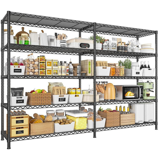 REIBII 73''W Storage Shelves Load 1650 LBS Metal Shelving 5-Tier Wire Shelving Unit for Storage Rack Adjustable Heavy Duty Metal Shelves for Pantry Kitchen Garage, 17.7" D x 73" W x 71" H