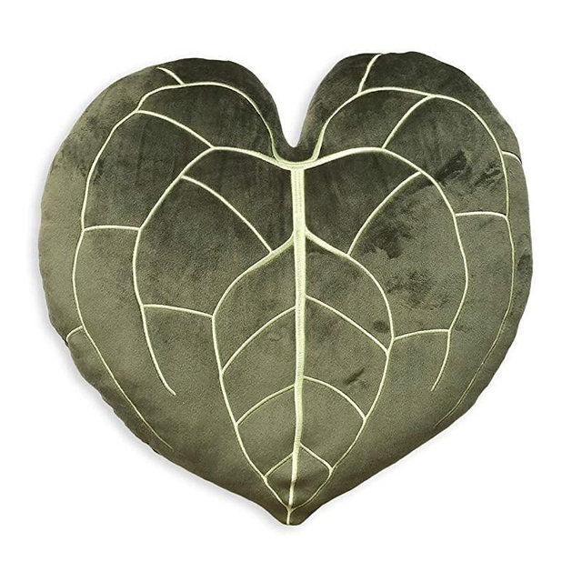 Anthurium Clarinervium Leaf Plush Pillow - Leaf Throw Pillow, Decorative, Bed, Kids, Flower, Decorative, Cute Pillow Great for Plant Lovers, Green Thumb Friends and Family, Accent + Decor Pillow