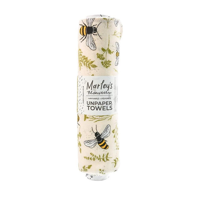 Marley's Monsters UNpaper Towels - 12 count roll, Reusable Paper Towels Cotton, Tree Free (Bees and Plants)
