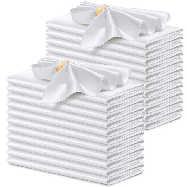 P Pothuiny 24 Pcs Silky White Satin Napkins 17 x 17 Inches, Square Smooth Wedding Dinner Napkins Satin Cloth Napkins Table Napkins for Banquet Party Restaurant Decor, Thanksgiving, Christmas