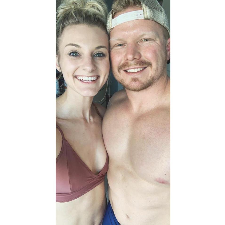 Immediately after getting off the plane in Mexico we checked into the hotel room, got our swimsuits on, snapped this picture, and headed for the pool in the 90-degree weather!