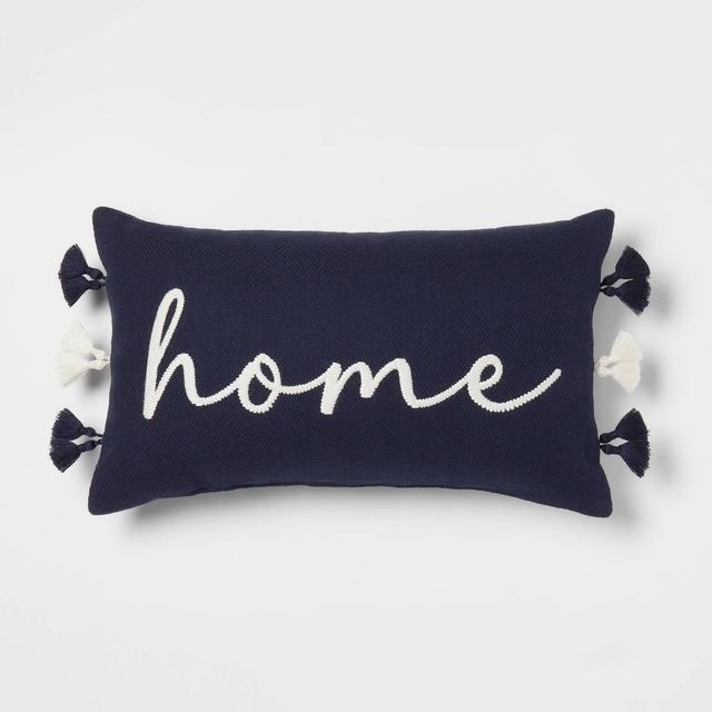 Embroidered 'Home' Lumbar Throw Pillow Navy - Threshold™