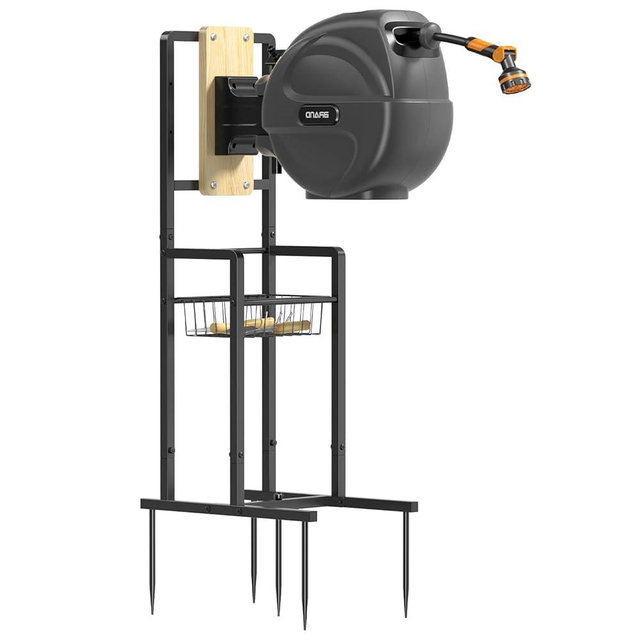 Retractable Hose Reel Stand, Freestanding Garden Hose Holder for Outside with Mounting Brackets, No Wall Installation, Fits Most Garden Hose Reels (Reel Not Included)