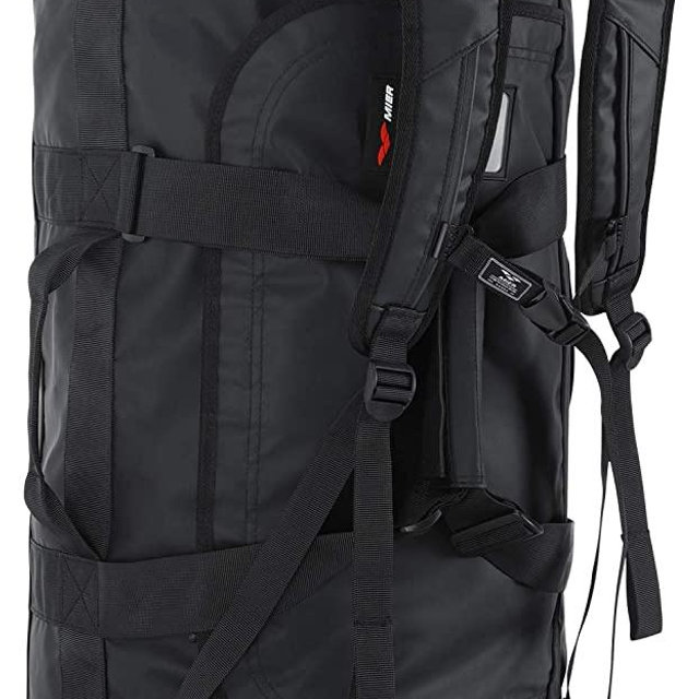 MIER 60L Water Resistant Backpack Duffle Heavy Duty Convertible Duffle Bag with Backpack Straps for Gym, Sports, Travel, Black