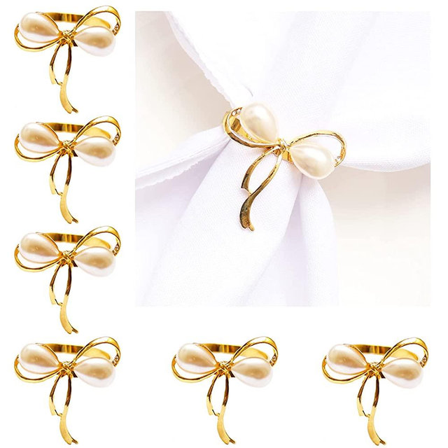 NC Gold Napkin Rings Set of 6, Bow Napkin Rings Buckles for Wedding Party Banquet Decoration Christmas