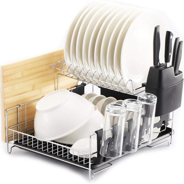 PremiumRacks Professional Dish Rack - 304 Stainless Steel - Fully Customizable - Microfiber Mat Included - Modern Design - Large Capacity