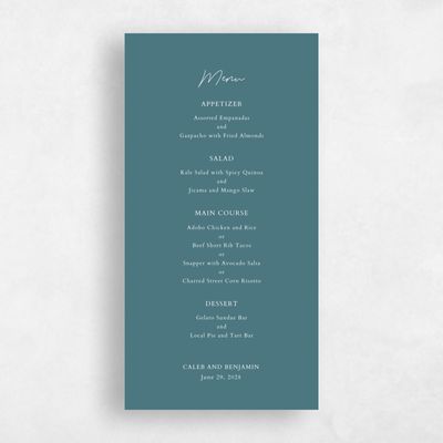 Teal, Green Wedding Menu - Alyeska