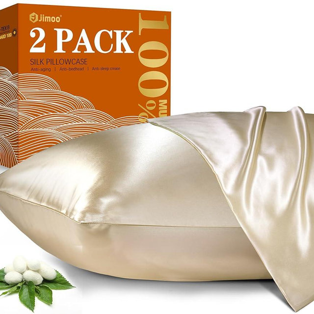 2 Pack 100% Mulberry Silk Pillowcase for Hair and Skin, 22 Momme Natural Silk Pillow Cases Set of 2 with Zipper, Silk Pillow Cover for Women Mom Men (2 Pack Beige, Queen 20''×30'')
