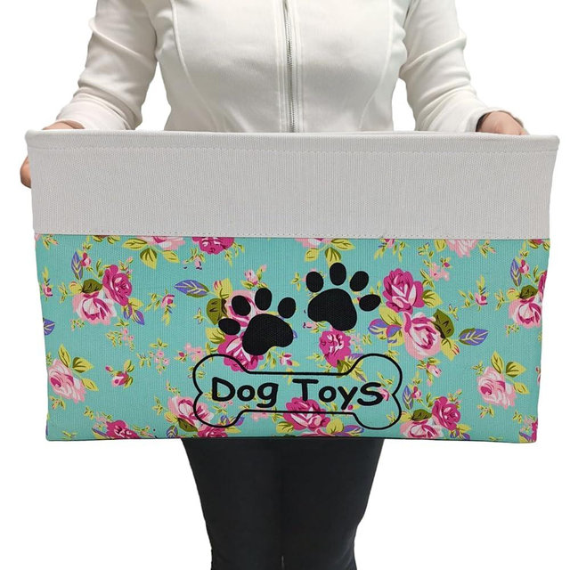 CPAKOWLGOO Large Collapsible Dog Toy Basket - Rectangle Bin for Pet Toys & Accessories